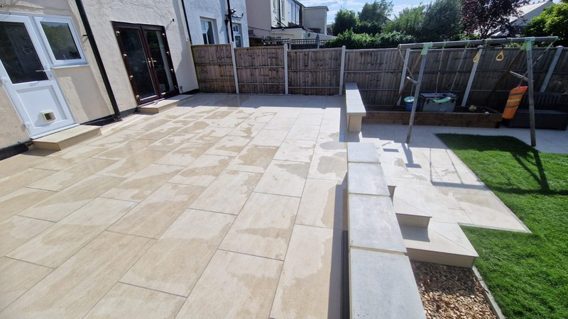 New stone patio in a Southend-on-Sea garden